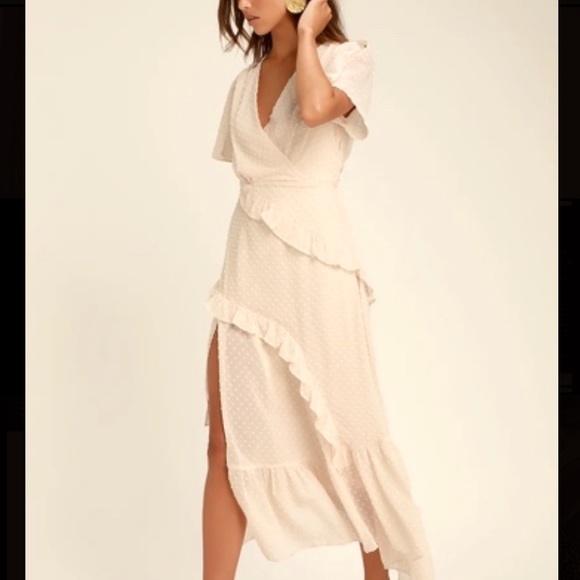 Lulu’s Next To You Cream Swiss Dot Midi Dress - Picture 2 of 6